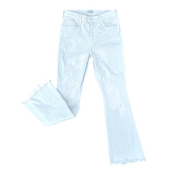 Mother mid rise weekender fray flare mottled cream jeans size 28x31 - Picture 2 of 7